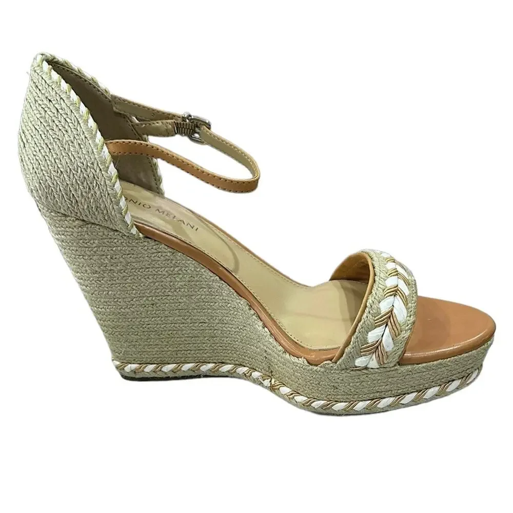 Antonio Melani espadrilles 5” wedges tan‎ white rope ankle strap size 10 - Picture 2 of 10